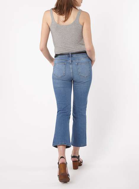 New Midwash Cropped Kick Flare Jeans